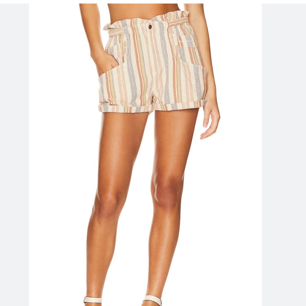FREE PEOPLE XS Topanga Cotton Yarn Dye Shorts 2” Paper Bag Waist Cuffed